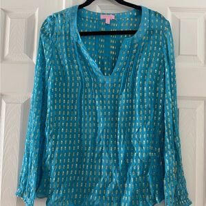 Lilly Pulitzer Turquoise and Gold Blouse